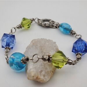 Swarovski crystal green‎ and blue edwardian bracelet sterling silver B1430